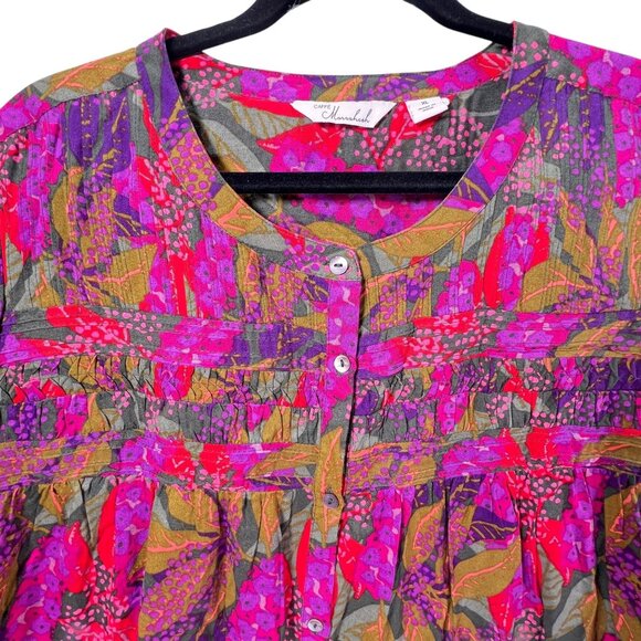 Caffe Marrakesh Peasant Tunic Top Smocked Boho Womens XL Floral Colorful Vibrant - Picture 2 of 10